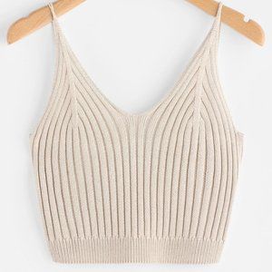 Beige Ribbed Cropped Cami Top